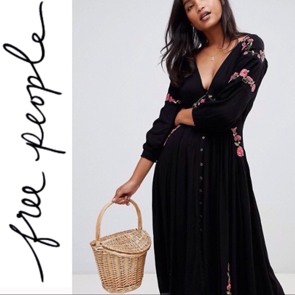 Free People Dresses & Skirts - FREE PEOPLE Day Glow Midi Dress Black Pink Medium